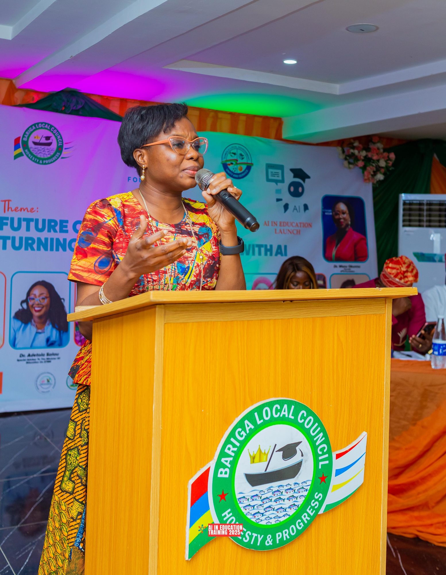 Adedolapo Osuntuyi speaking at a Bariga Local Council education event